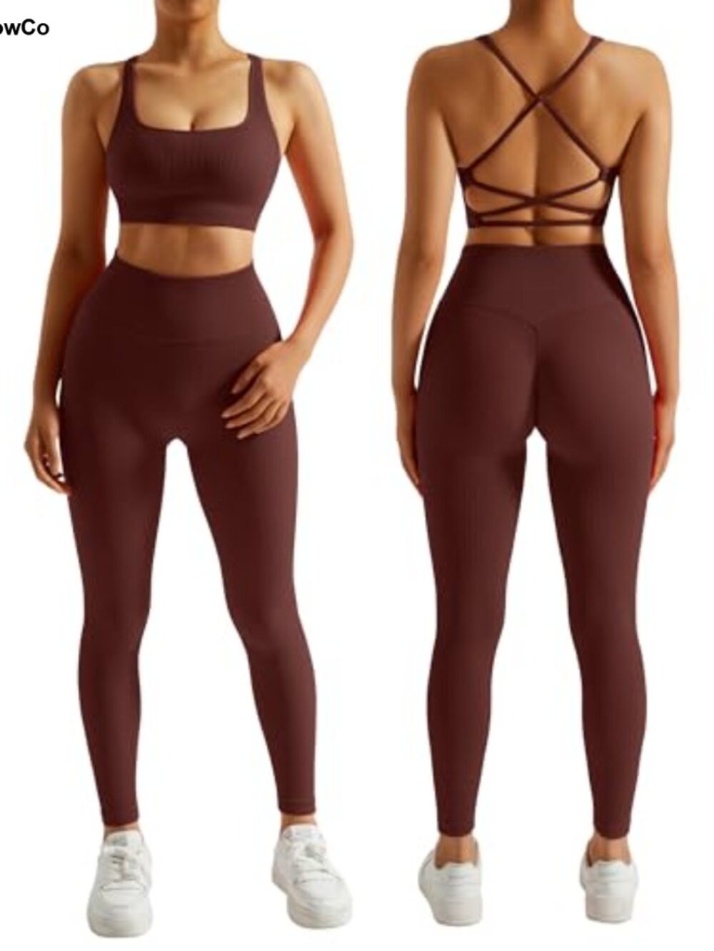 2 Piece Workout Sets for Women - Ribbed Sports Bra & High Waisted Leggings